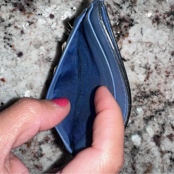 Valentino Blue Card Holder with Stud Accents - Picture 5 of 6